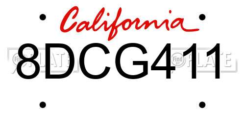 8DCG411 California License Plate
