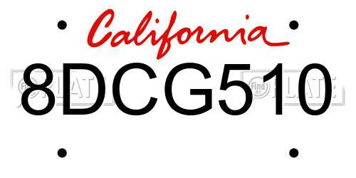 8DCG510 California License Plate