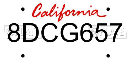 8DCG657 California License Plate