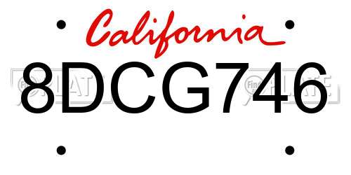 8DCG746 California License Plate