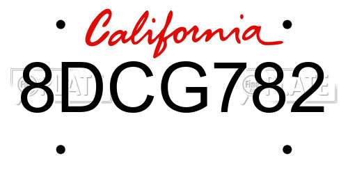 8DCG782 California License Plate