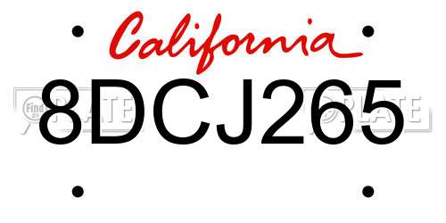 8DCJ265 California License Plate