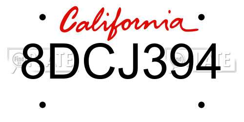 8DCJ394 California License Plate