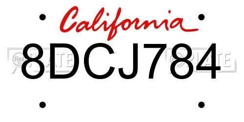 8DCJ784 California License Plate