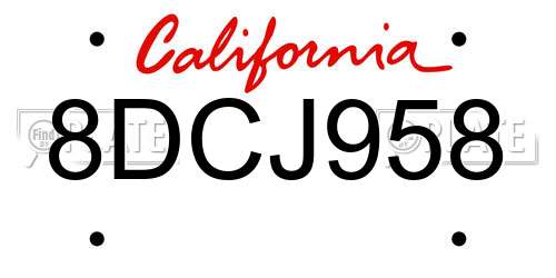 8DCJ958 California License Plate