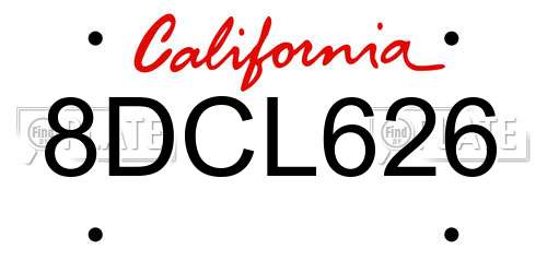 8DCL626 California License Plate