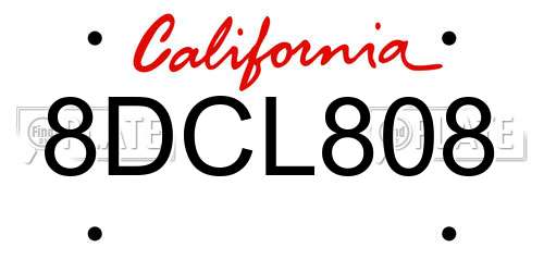 8DCL808 California License Plate