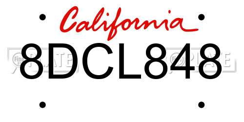 8DCL848 California License Plate