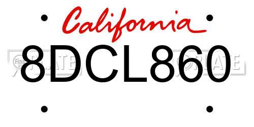 8DCL860 California License Plate