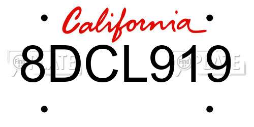 8DCL919 California License Plate