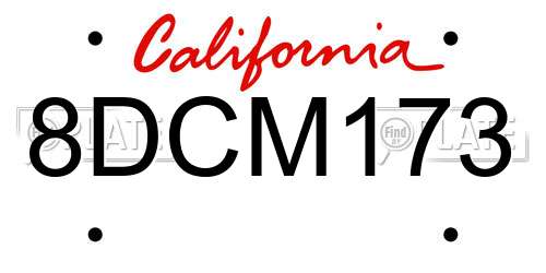 8DCM173 California License Plate