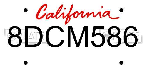 8DCM586 California License Plate