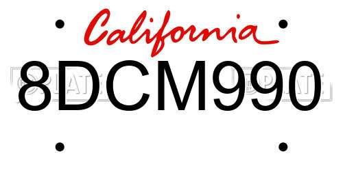 8DCM990 California License Plate