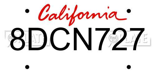 8DCN727 California License Plate