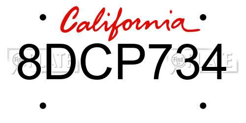 8DCP734 California License Plate