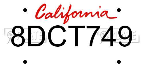 8DCT749 California License Plate