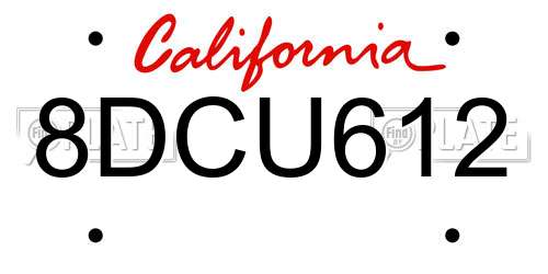 8DCU612 California License Plate