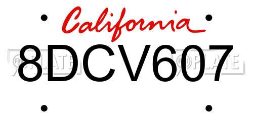 8DCV607 California License Plate