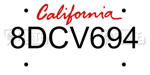 8DCV694 California License Plate