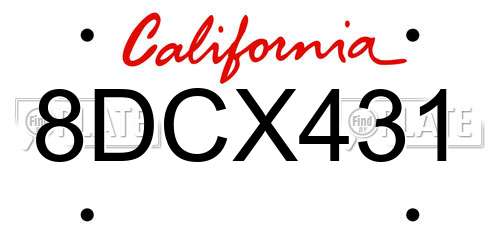 8DCX431 California License Plate