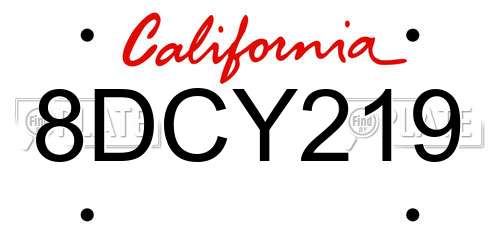8DCY219 California License Plate