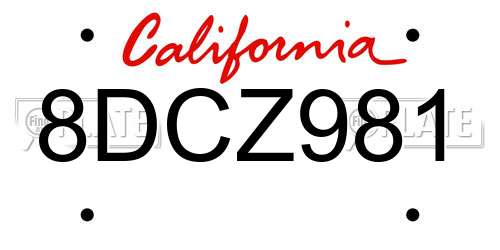 8DCZ981 California License Plate