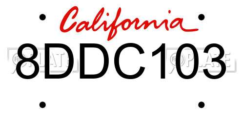 8DDC103 California License Plate