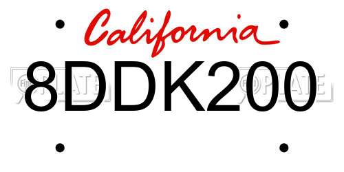 8DDK200 California License Plate