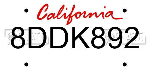 8DDK892 California License Plate