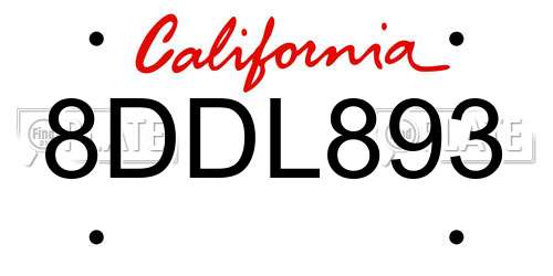 8DDL893 California License Plate