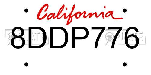 8DDP776 California License Plate