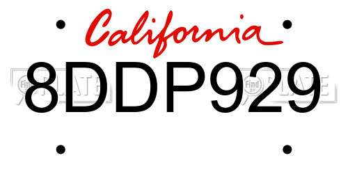 8DDP929 California License Plate
