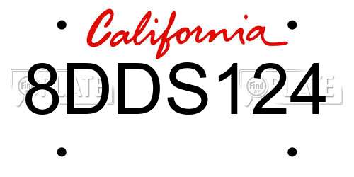 8DDS124 California License Plate