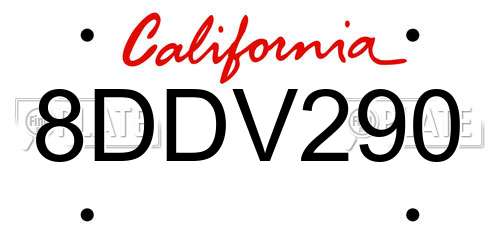 8DDV290 California License Plate