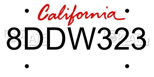 8DDW323 California License Plate