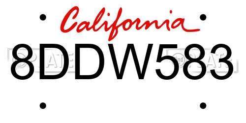 8DDW583 California License Plate