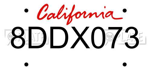 8DDX073 California License Plate