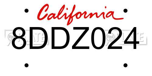 8DDZ024 California License Plate