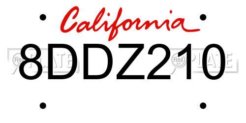 8DDZ210 California License Plate