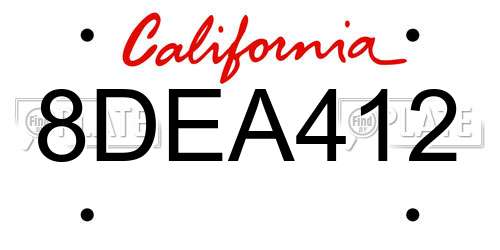 8DEA412 California License Plate