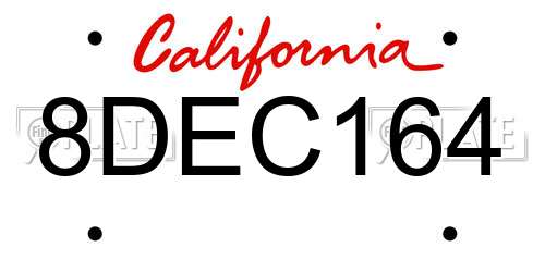 8DEC164 California License Plate