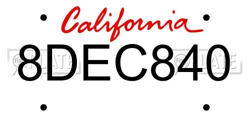 8DEC840 California License Plate