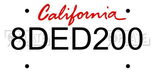 8DED200 California License Plate