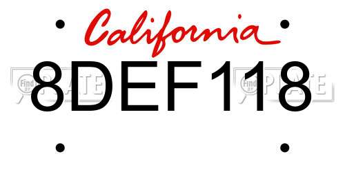 8DEF118 California License Plate