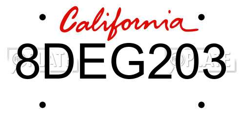 8DEG203 California License Plate
