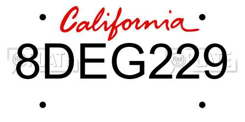 8DEG229 California License Plate