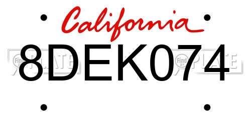 8DEK074 California License Plate