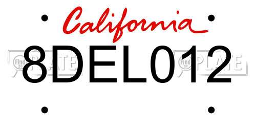8DEL012 California License Plate