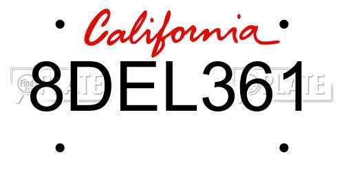 8DEL361 California License Plate