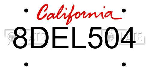 8DEL504 California License Plate